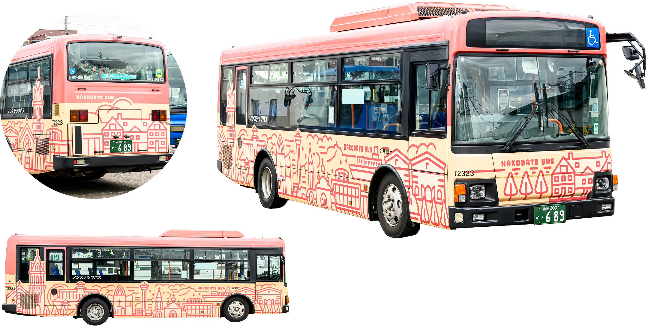ラッピングバスの掲載イメージ。車体全体を使った広告の仕様や掲出位置のガイドライン