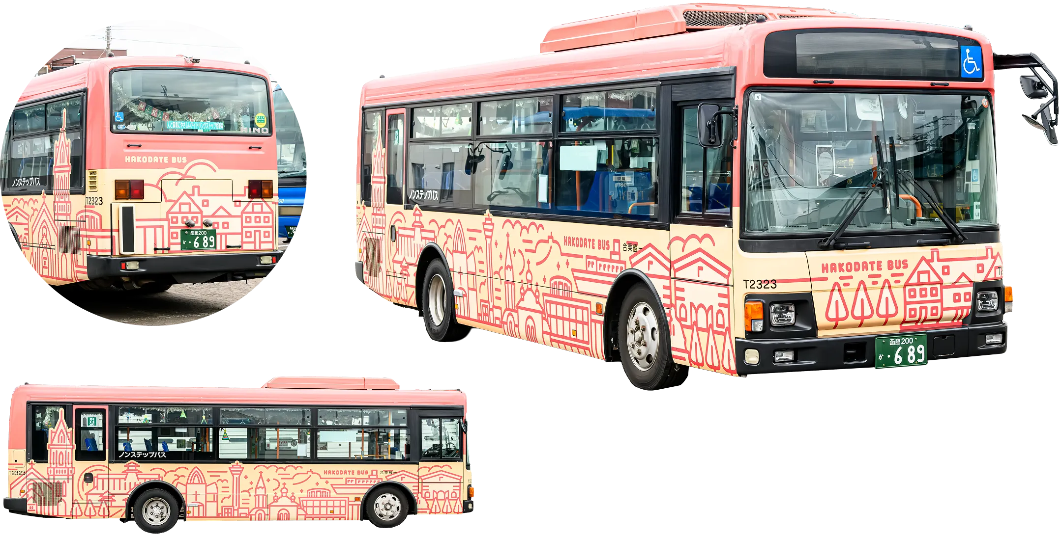 ラッピングバスの掲載イメージ。車体全体を使った広告の仕様や掲出位置のガイドライン